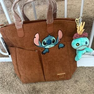 Disney Brown Corduroy Tote Bag with Teal Stitch Embroidery and Mint Charm